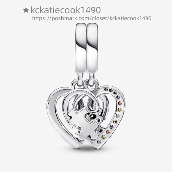 Pandora Puzzle Piece Hearts Splittable Friendship Dangle Charm - Picture 2 of 6